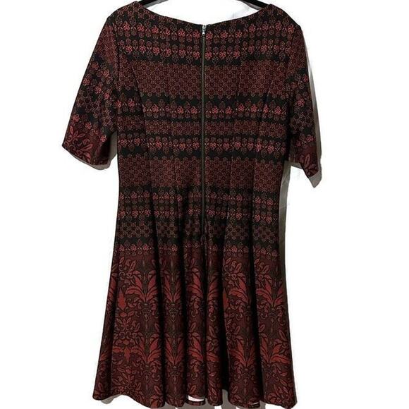 Julian Taylor New York Fit and Flare Dress Thick Ponte Red Brick Artsy Size 14 - Picture 2 of 7